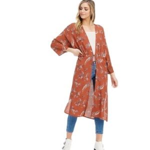 ANAMA PAISLEY LONG RUST FLORAL KIMONO  COVERUP SIZE SMALL